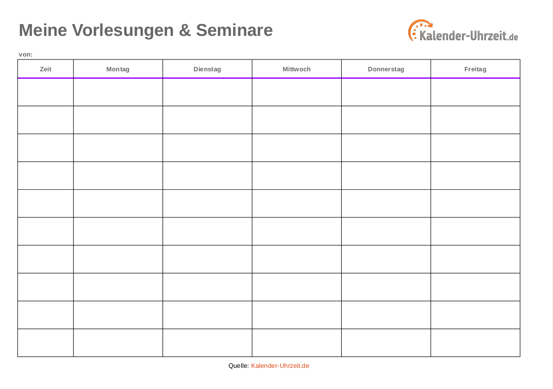 Stundenplan Vorlagen