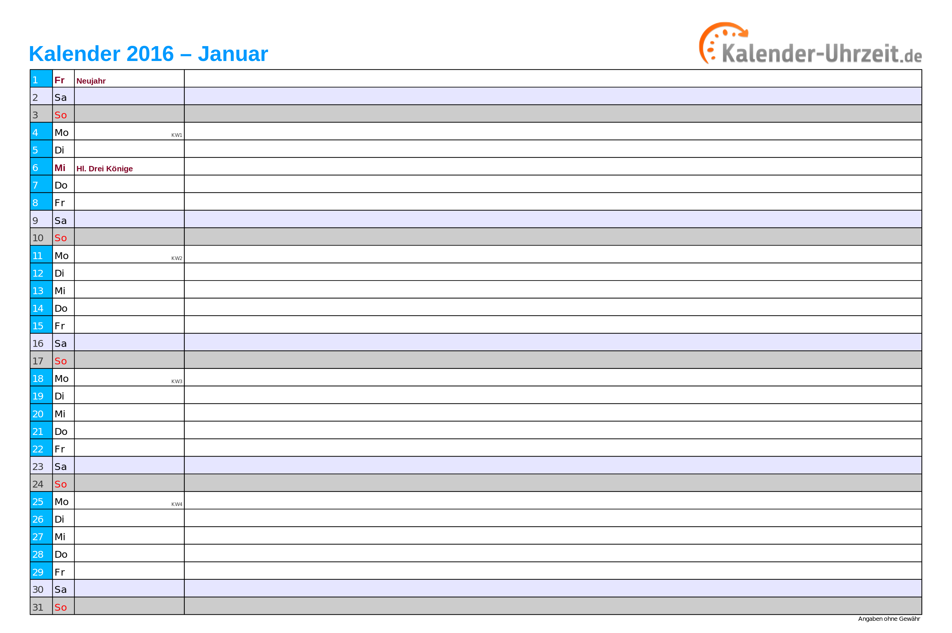 KALENDER 2016 ZUM AUSDRUCKEN