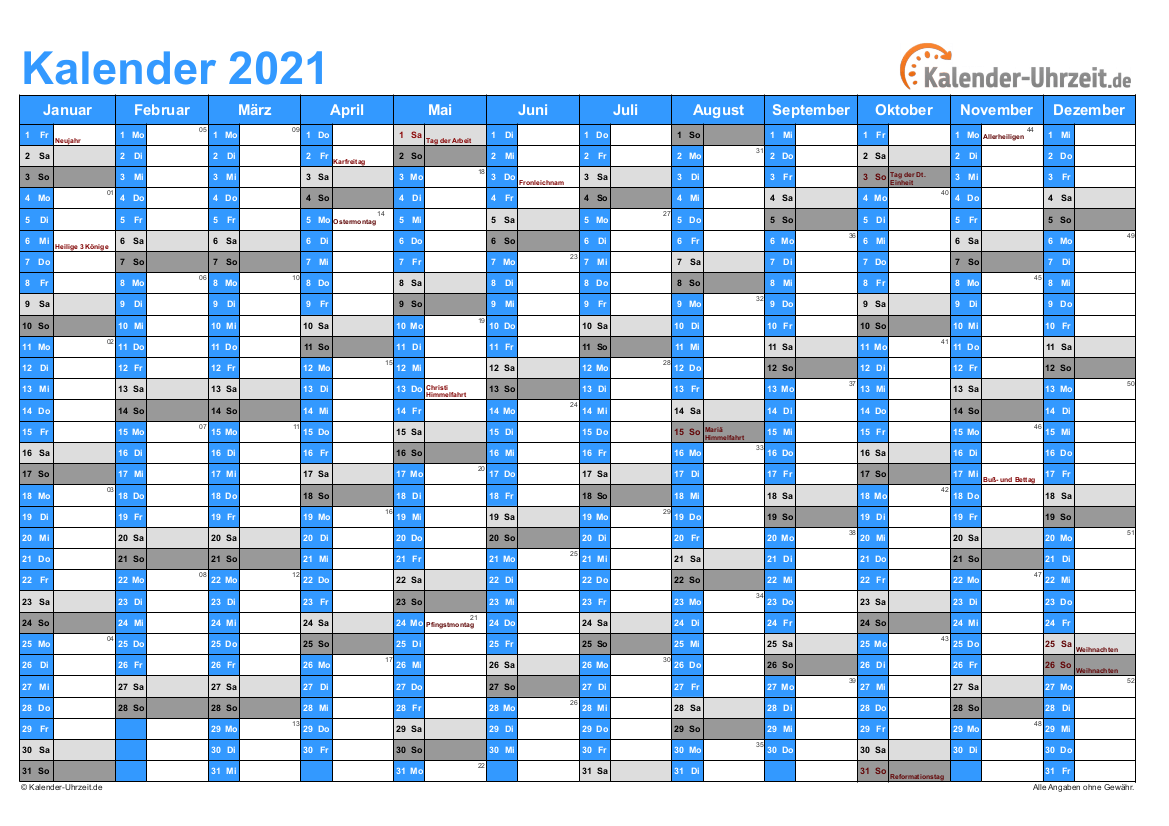 Kalender 2021 Zum Ausdrucken Kostenlos