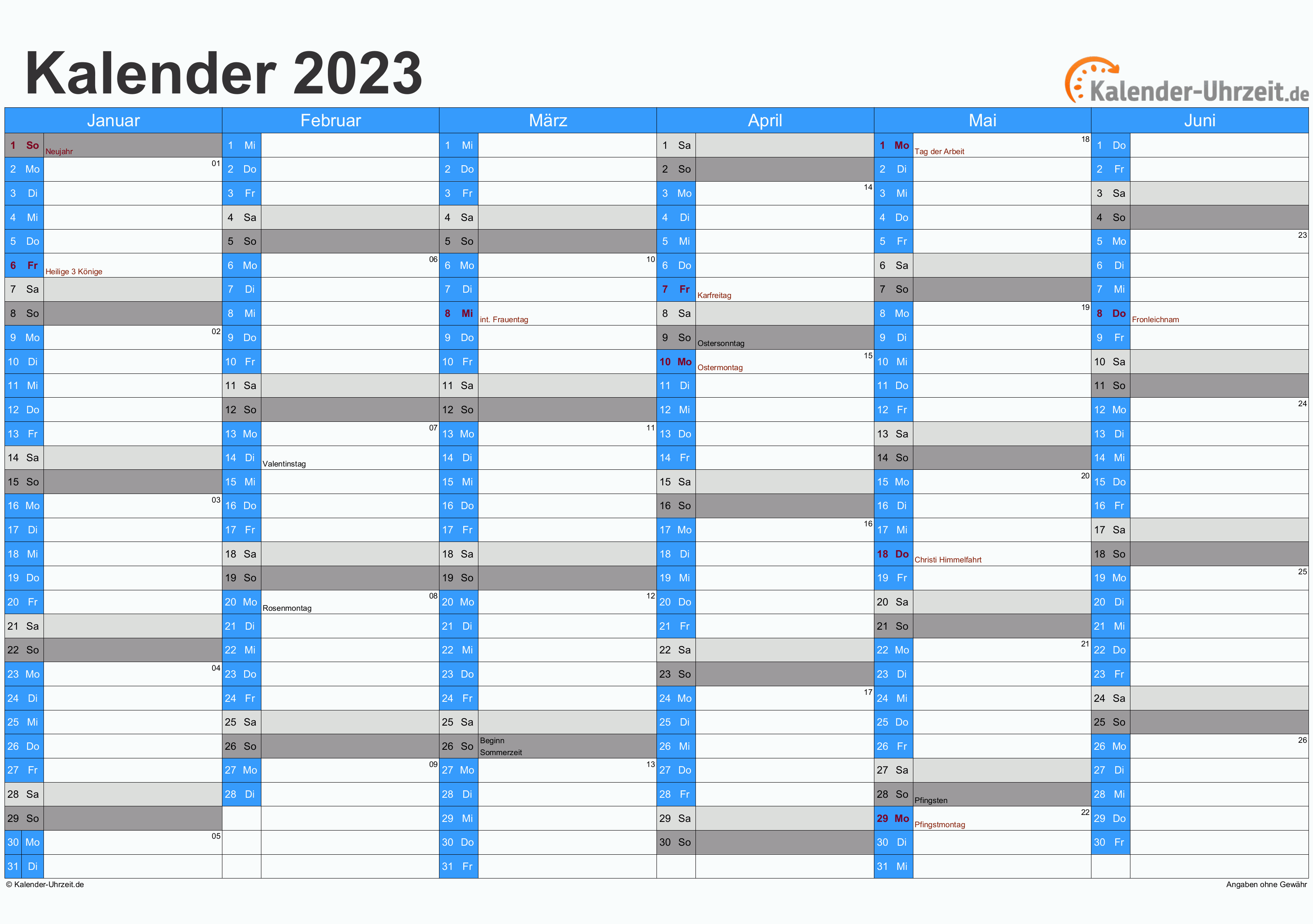 Jaarkalender 2023 Excel